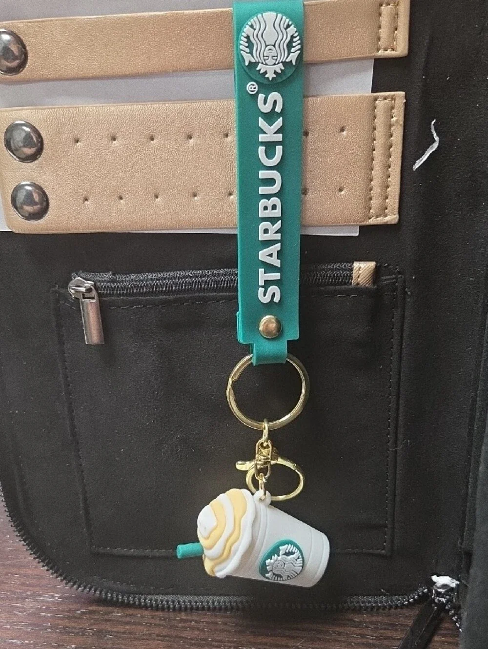 Starbucks Green Teal Keychain with White Frappuccino Charm